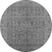 Round Machine Washable Oriental Gray Traditional Rug, wshurb524gry