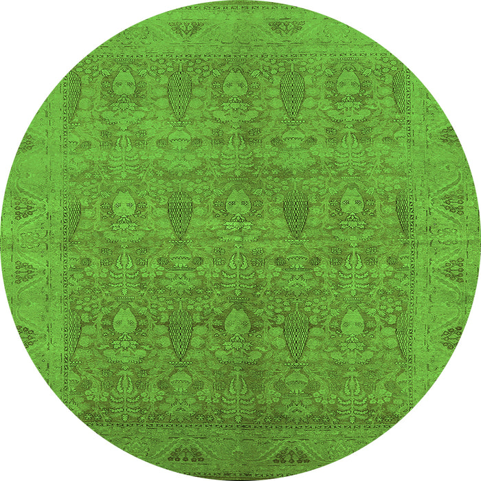 Round Machine Washable Oriental Green Traditional Area Rugs, wshurb524grn