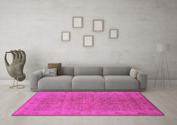 Machine Washable Oriental Pink Traditional Rug in a Living Room, wshurb524pnk
