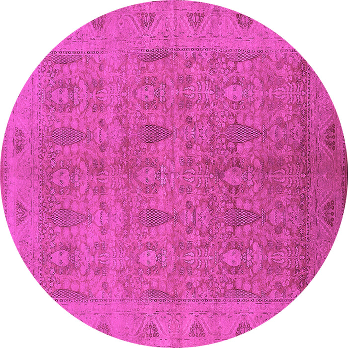 Round Machine Washable Oriental Pink Traditional Rug, wshurb524pnk