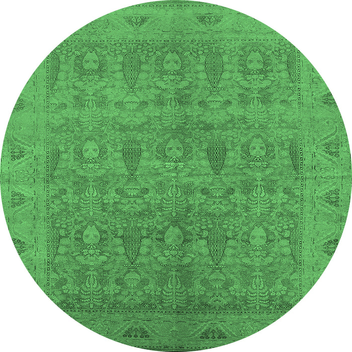 Round Machine Washable Oriental Emerald Green Traditional Area Rugs, wshurb524emgrn