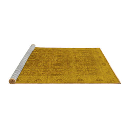 Sideview of Machine Washable Oriental Yellow Traditional Rug, wshurb524yw