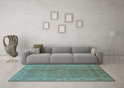 Machine Washable Oriental Light Blue Traditional Rug in a Living Room, wshurb524lblu