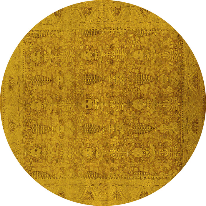 Round Oriental Yellow Traditional Rug, urb524yw