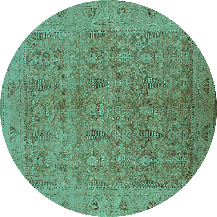 Round Oriental Turquoise Traditional Rug, urb524turq
