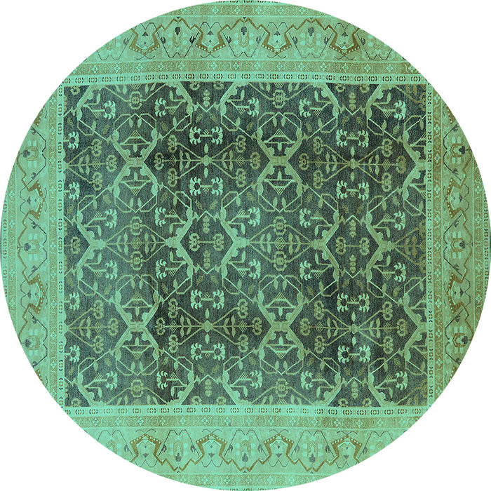 Round Oriental Turquoise Traditional Rug, urb525turq