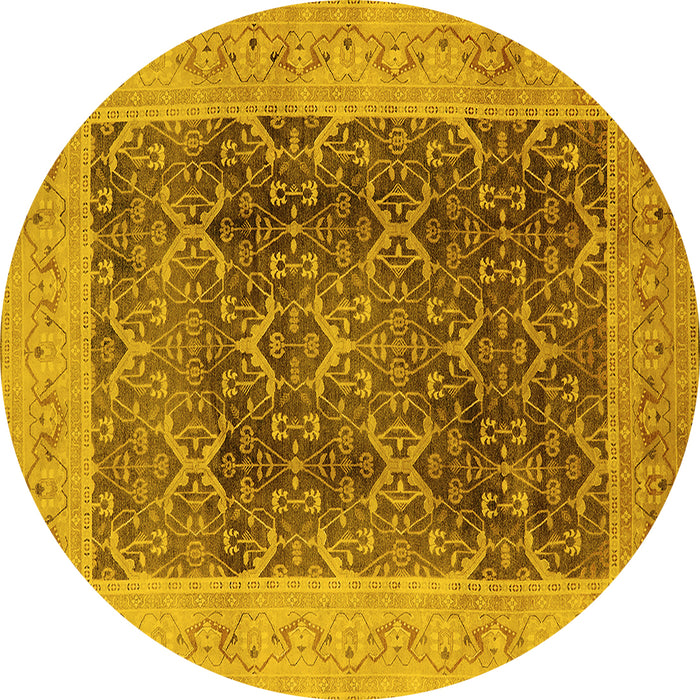 Round Machine Washable Oriental Yellow Traditional Rug, wshurb525yw