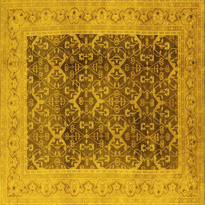 Square Machine Washable Oriental Yellow Traditional Rug, wshurb525yw
