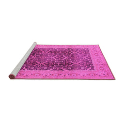 Sideview of Machine Washable Oriental Pink Traditional Rug, wshurb525pnk