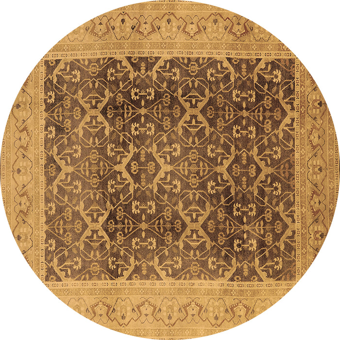 Round Machine Washable Oriental Brown Traditional Rug, wshurb525brn