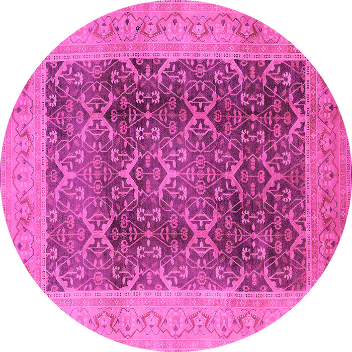 Round Machine Washable Oriental Pink Traditional Rug, wshurb525pnk