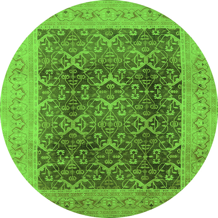 Round Machine Washable Oriental Green Traditional Area Rugs, wshurb525grn