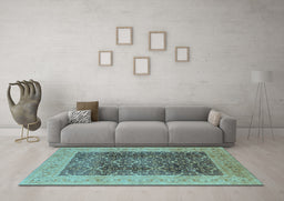 Machine Washable Oriental Light Blue Traditional Rug in a Living Room, wshurb525lblu