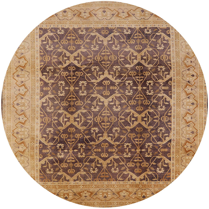 Round Mid-Century Modern Brown Sand Brown Oriental Rug, urb525