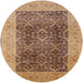 Round Mid-Century Modern Brown Sand Brown Oriental Rug, urb525
