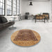 Round Mid-Century Modern Brown Sand Brown Oriental Rug in a Office, urb525