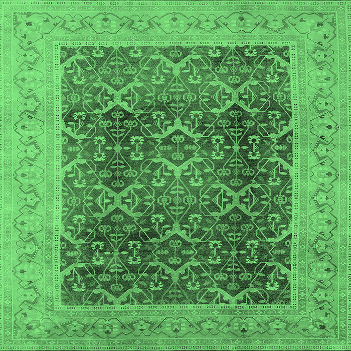 Square Machine Washable Oriental Emerald Green Traditional Area Rugs, wshurb525emgrn