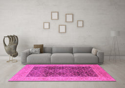 Machine Washable Oriental Pink Traditional Rug in a Living Room, wshurb525pnk