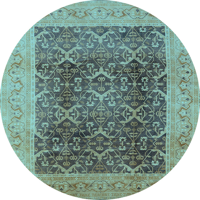 Round Machine Washable Oriental Light Blue Traditional Rug, wshurb525lblu