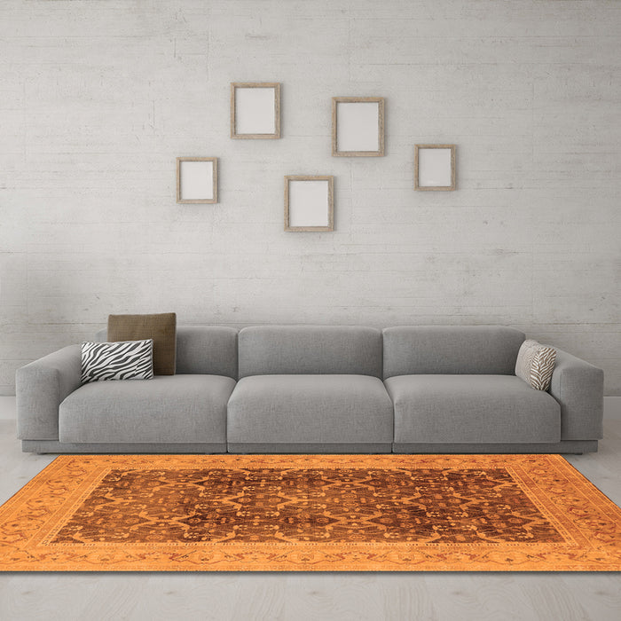 Machine Washable Oriental Orange Traditional Area Rugs in a Living Room, wshurb525org