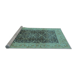 Sideview of Machine Washable Oriental Light Blue Traditional Rug, wshurb525lblu