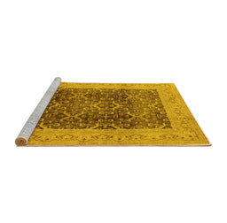 Sideview of Machine Washable Oriental Yellow Traditional Rug, wshurb525yw