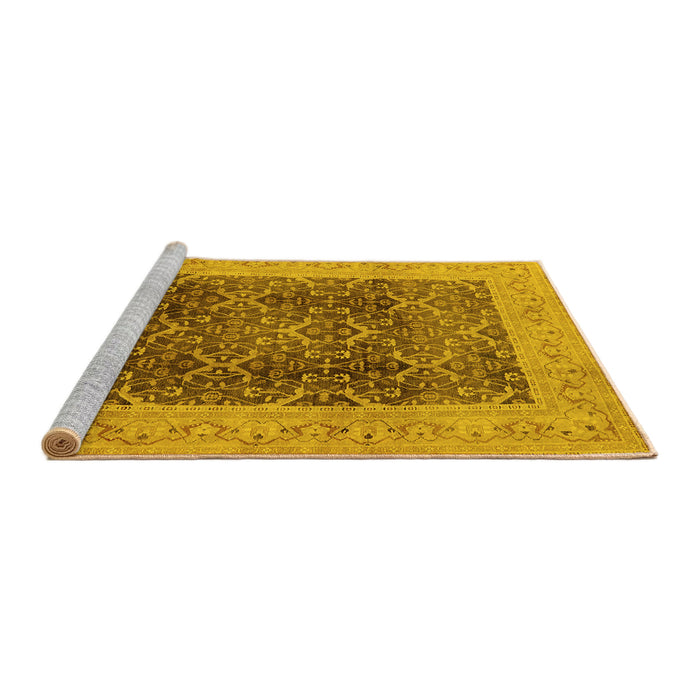Sideview of Machine Washable Oriental Yellow Traditional Rug, wshurb525yw