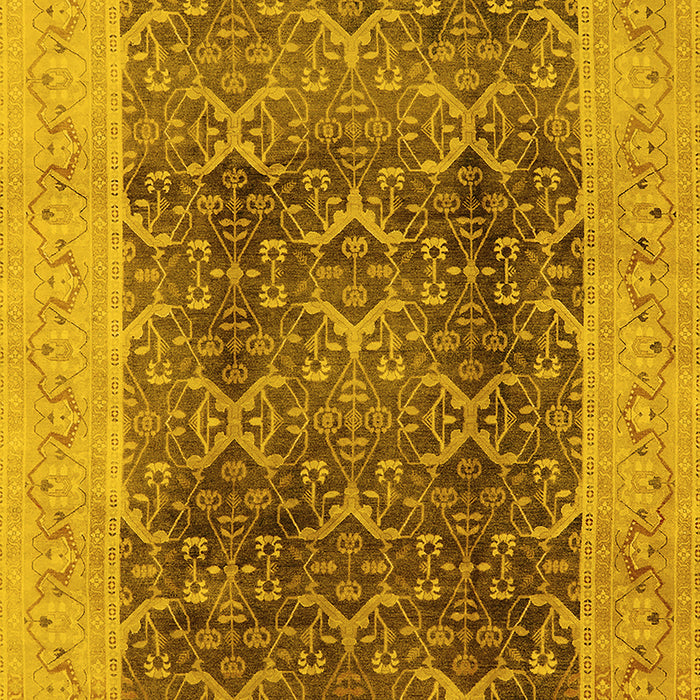 Machine Washable Oriental Yellow Traditional Rug, wshurb525yw