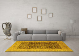 Machine Washable Oriental Yellow Traditional Rug in a Living Room, wshurb525yw