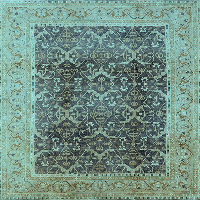 Square Machine Washable Oriental Light Blue Traditional Rug, wshurb525lblu