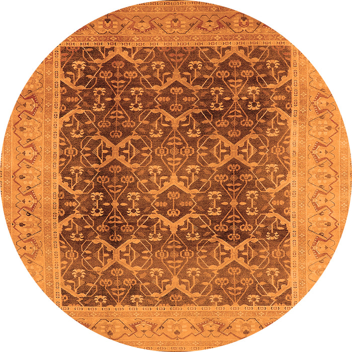 Round Machine Washable Oriental Orange Traditional Area Rugs, wshurb525org