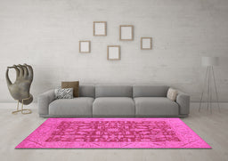 Machine Washable Oriental Pink Traditional Rug in a Living Room, wshurb526pnk