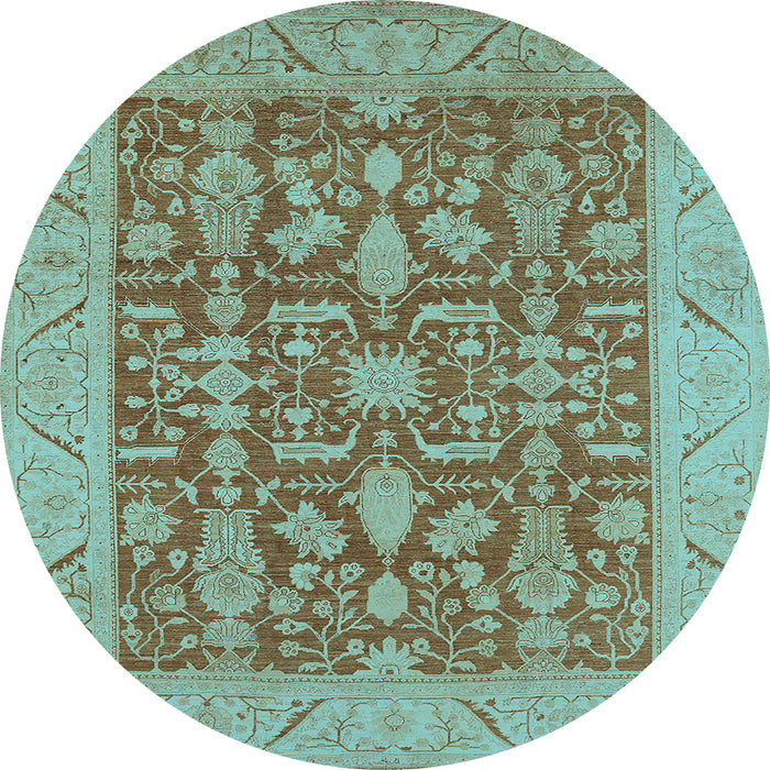 Round Oriental Light Blue Traditional Rug, urb526lblu