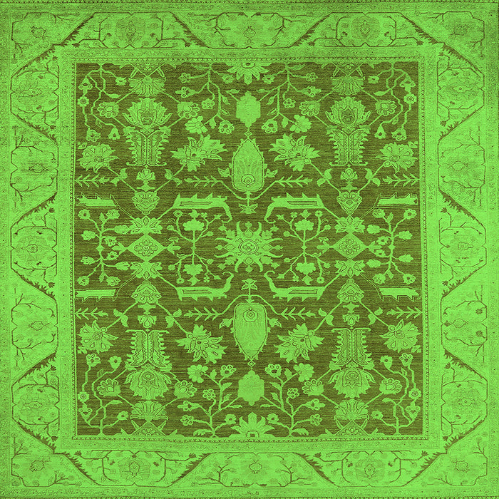 Square Machine Washable Oriental Green Traditional Area Rugs, wshurb526grn