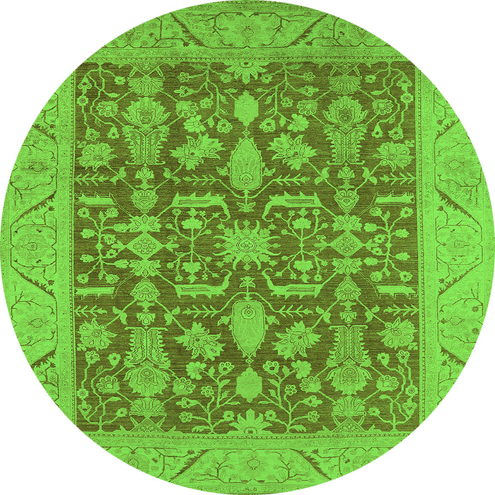 Round Machine Washable Oriental Green Traditional Area Rugs, wshurb526grn