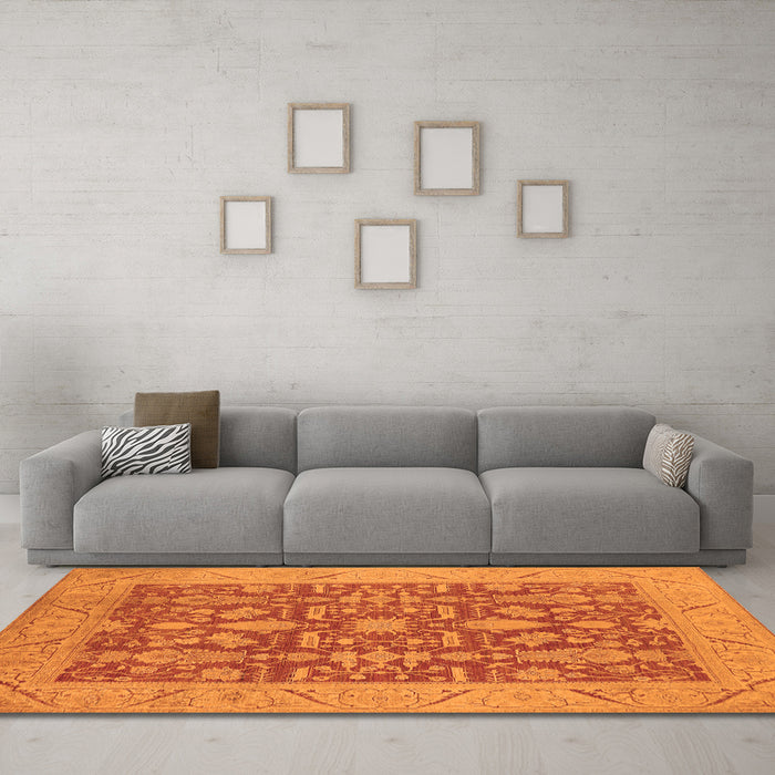 Machine Washable Oriental Orange Traditional Area Rugs in a Living Room, wshurb526org