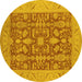 Round Oriental Yellow Traditional Rug, urb526yw