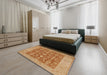 Mid-Century Modern Orange Red Orange Oriental Rug in a Bedroom, urb526