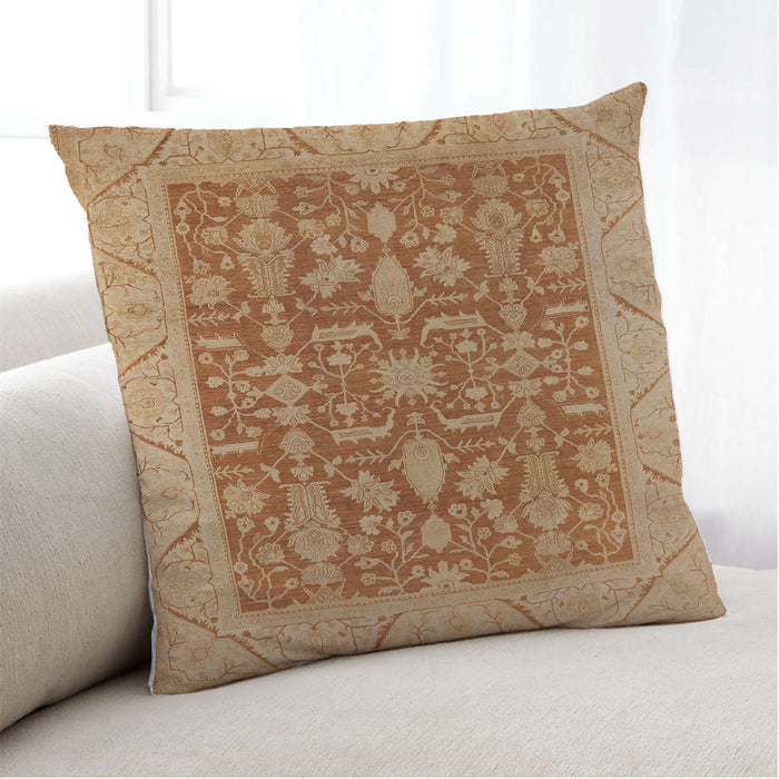 Lifestyle Image of Mid-Century Modern Urban Square Orange Red Orange Throw Pillow, 18 inch by 18 inch, pwurb526
