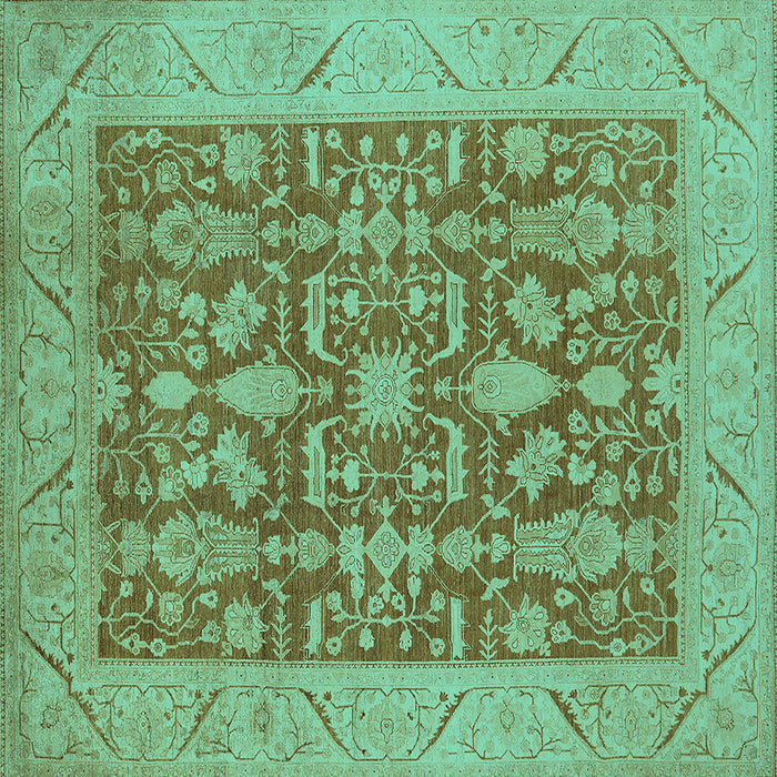 Square Machine Washable Oriental Turquoise Traditional Area Rugs, wshurb526turq