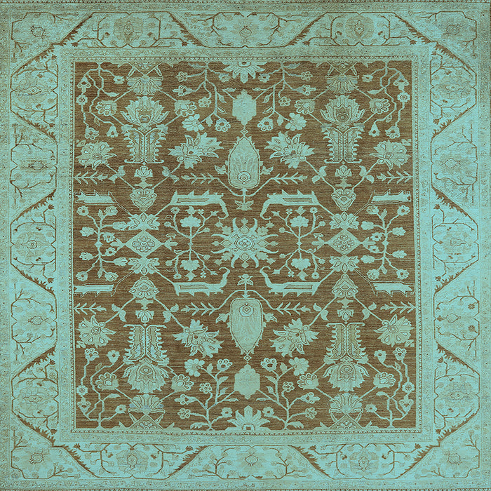 Square Machine Washable Oriental Light Blue Traditional Rug, wshurb526lblu