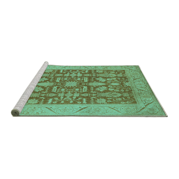 Sideview of Machine Washable Oriental Turquoise Traditional Area Rugs, wshurb526turq