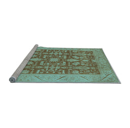 Sideview of Machine Washable Oriental Light Blue Traditional Rug, wshurb526lblu