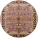 Round Mid-Century Modern Tangerine Pink Oriental Rug, urb527