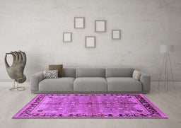 Machine Washable Oriental Purple Traditional Area Rugs in a Living Room, wshurb527pur