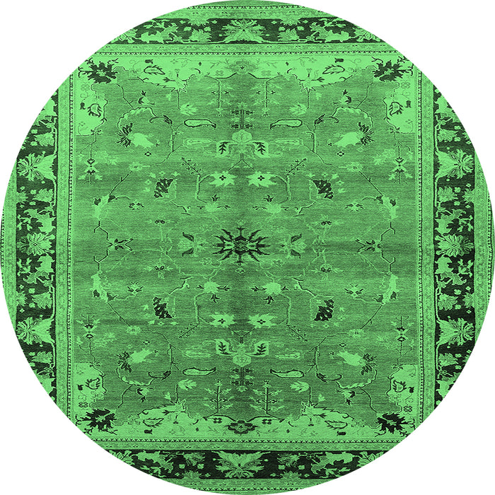 Round Machine Washable Oriental Emerald Green Traditional Area Rugs, wshurb527emgrn