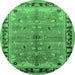 Round Machine Washable Oriental Emerald Green Traditional Area Rugs, wshurb527emgrn
