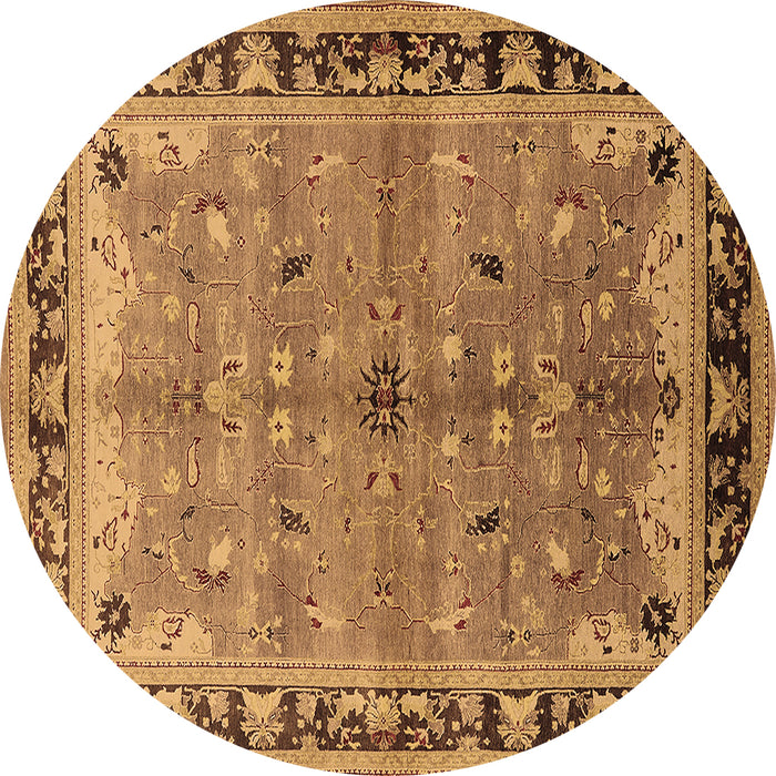 Round Oriental Brown Traditional Rug, urb527brn