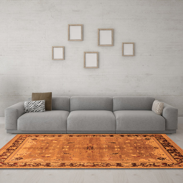 Machine Washable Oriental Orange Traditional Area Rugs in a Living Room, wshurb527org