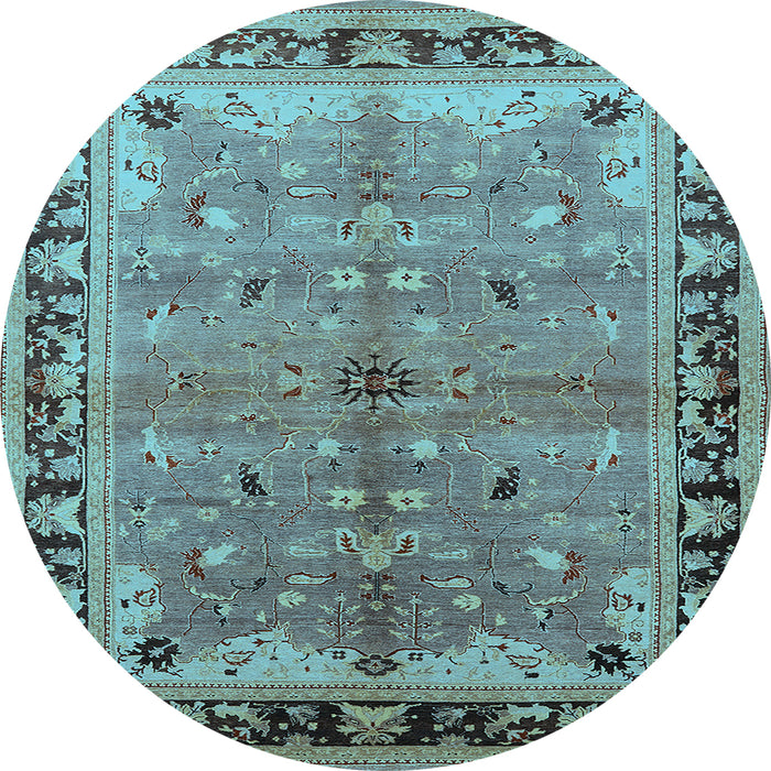 Round Oriental Light Blue Traditional Rug, urb527lblu